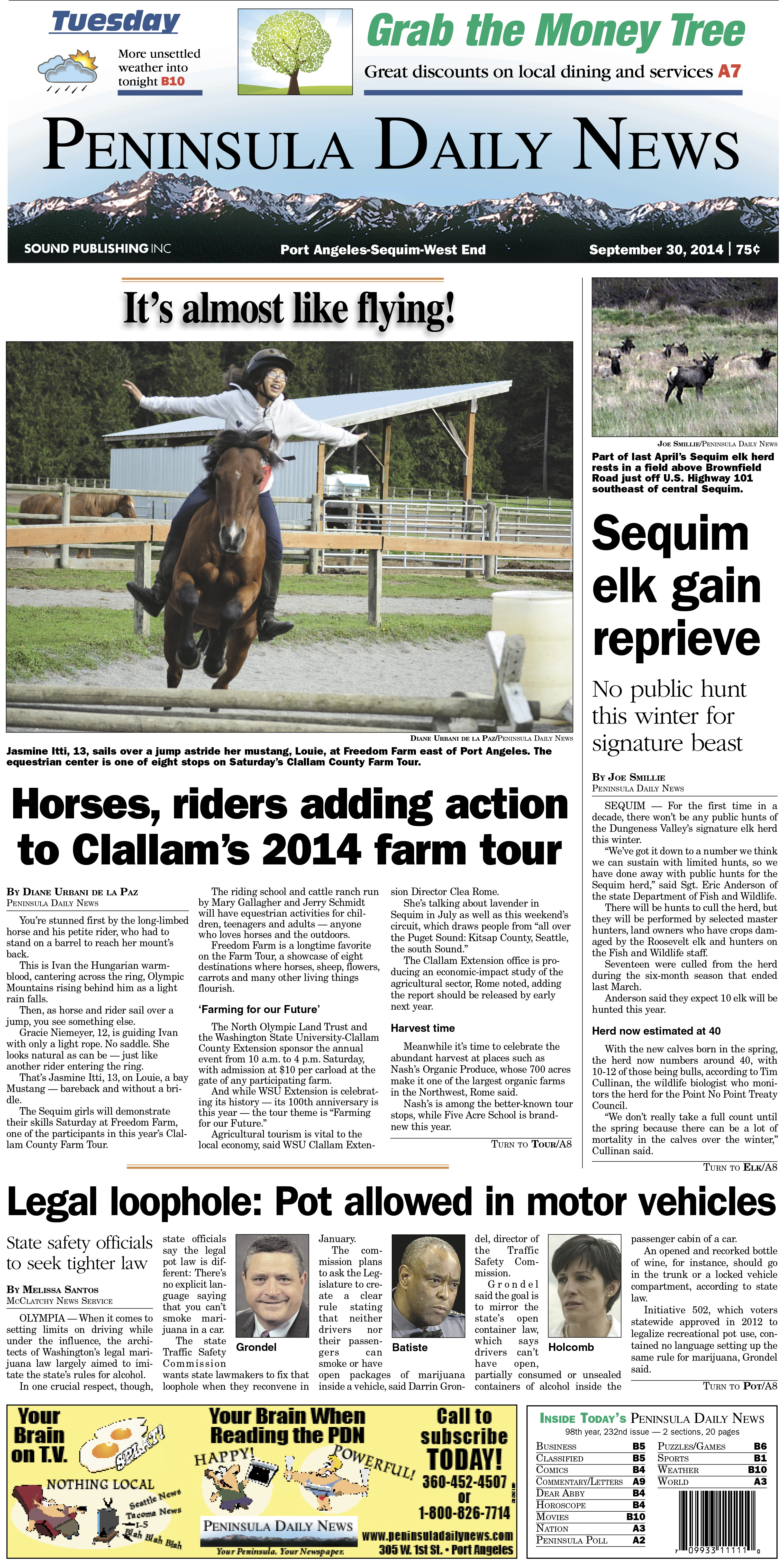 Here is today's Clallam County edition front page. There's more inside that isn't online!
