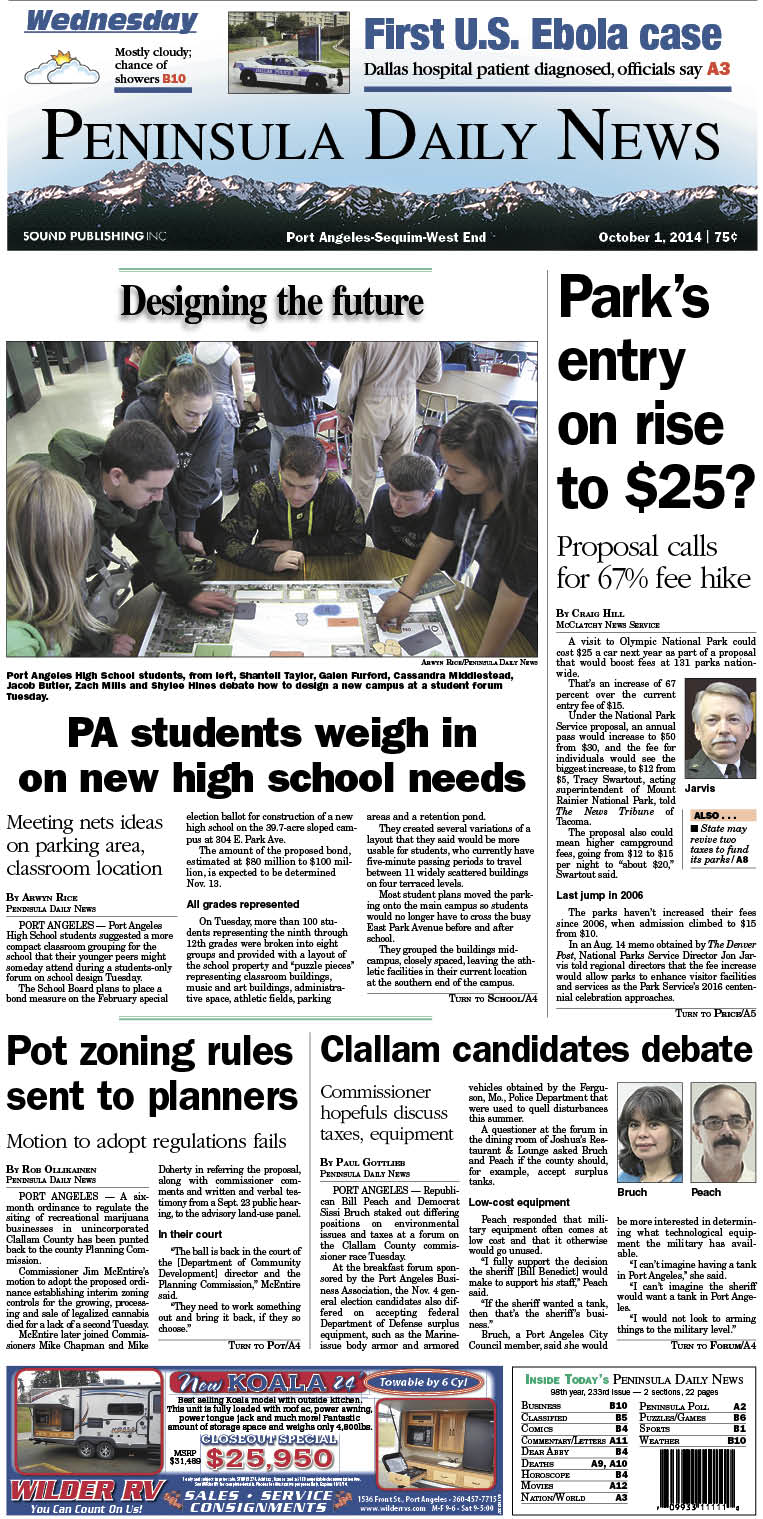 Here is today's Clallam County edition front page. There's more inside that isn't online!