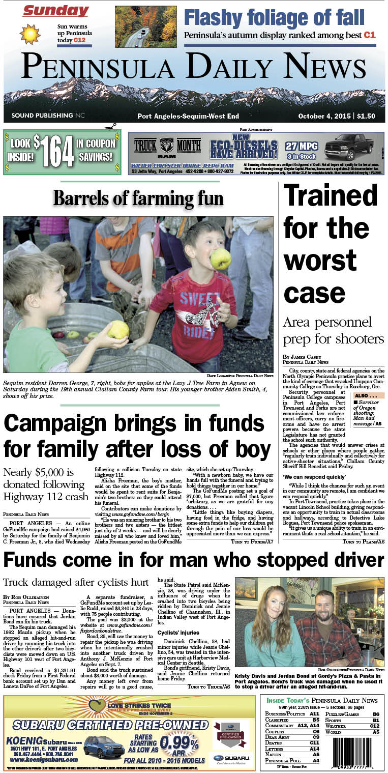 Today's front page tailored for the PDN's readers in Clallam County. There's more inside that isn't online!