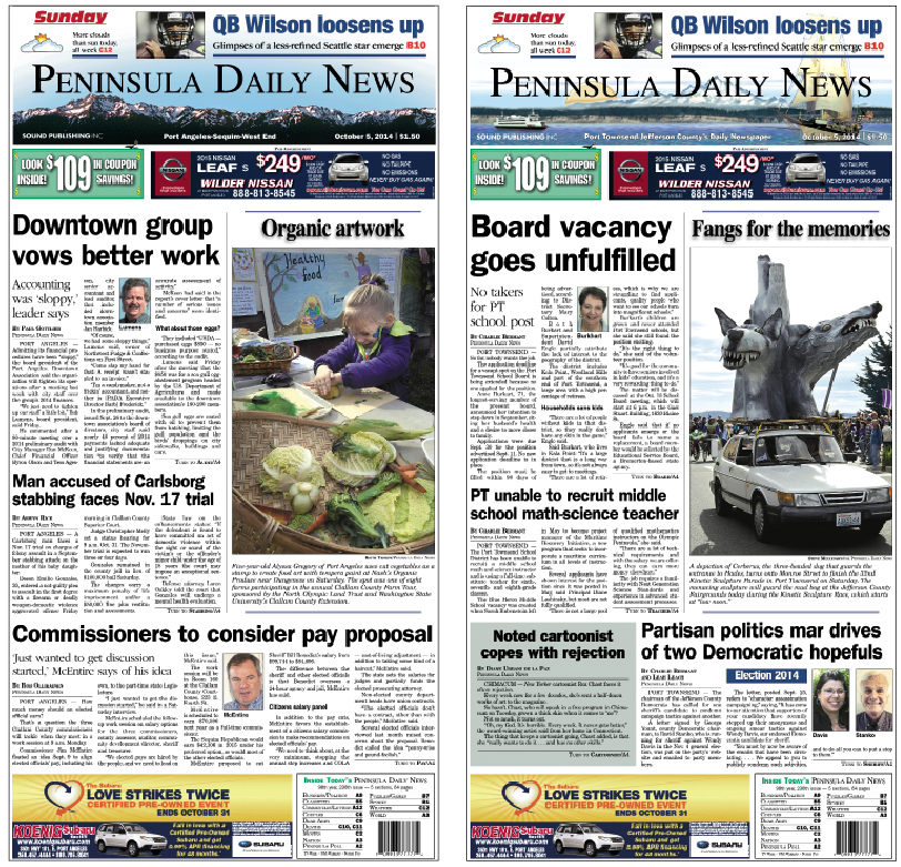 Here are today's Clallam County and Jefferson County front pages — news tailored to your community. There's more inside that isn't online!