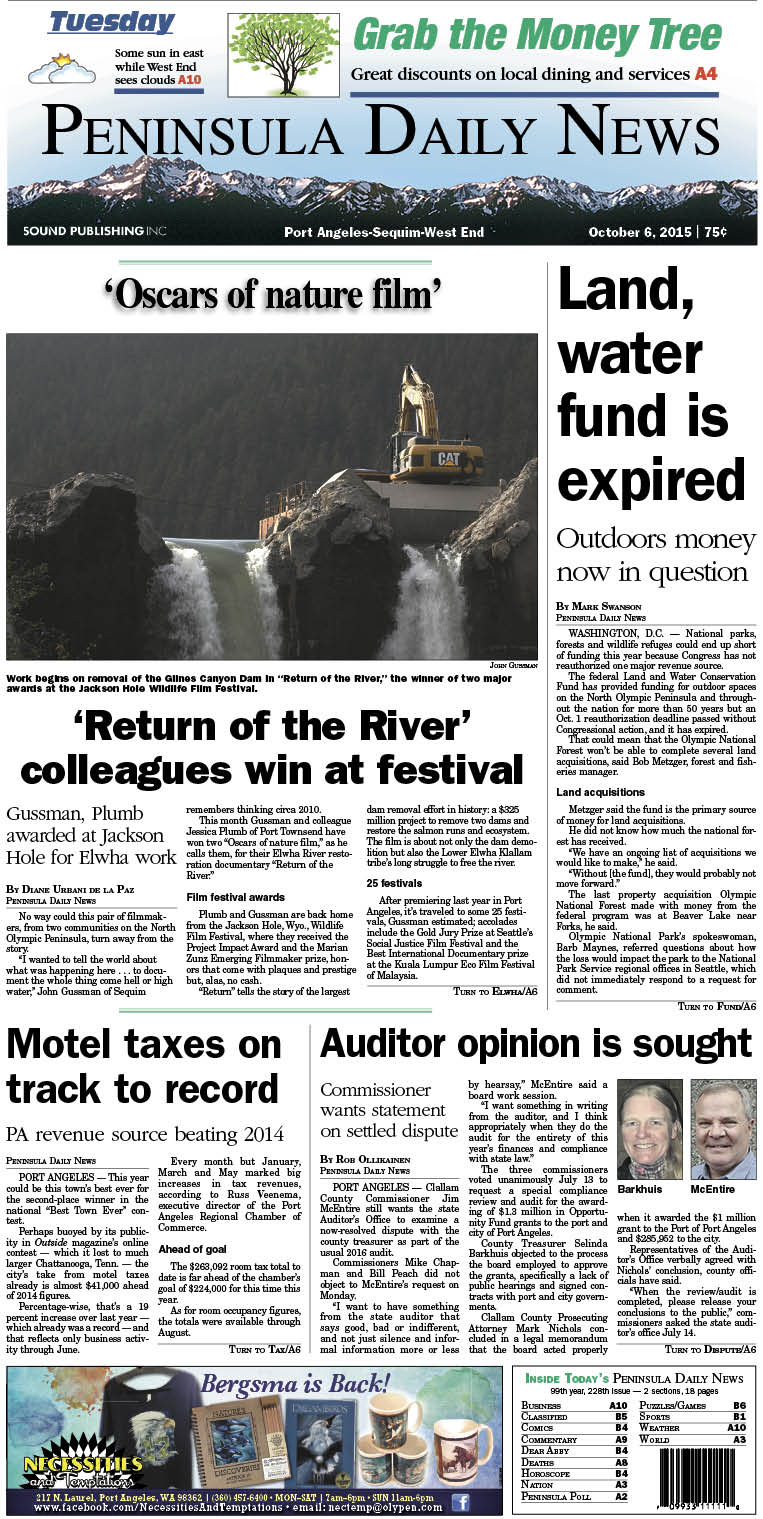 Today's front page tailored for the PDN's readers in Clallam County. There's more inside that isn't online!