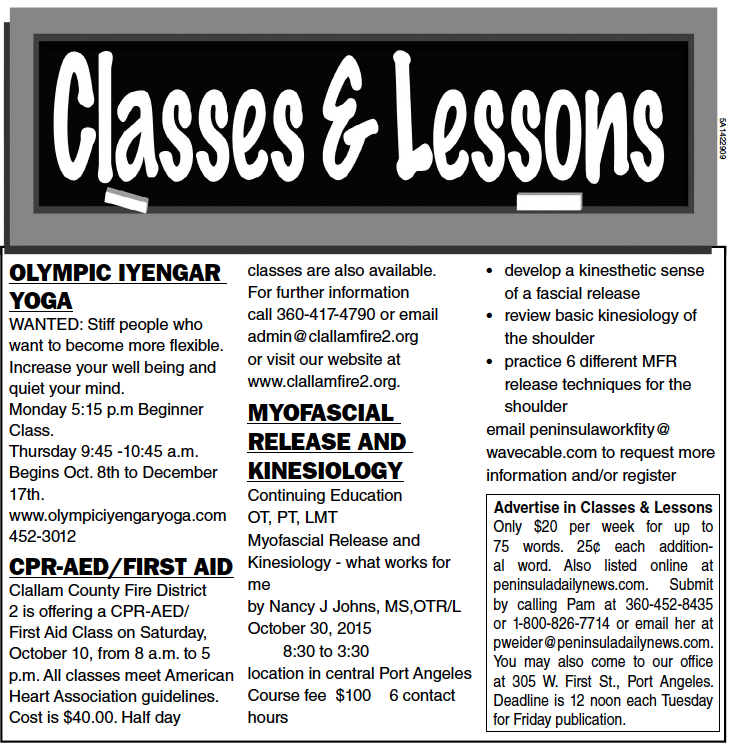 The current 'Classes & Lessons' (Click on image to enlarge)
