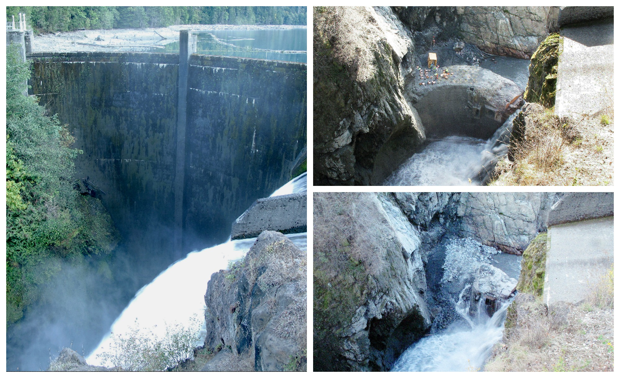 In this collage of images from the Olympic National Park webcam trained on Glines Canyon Dam