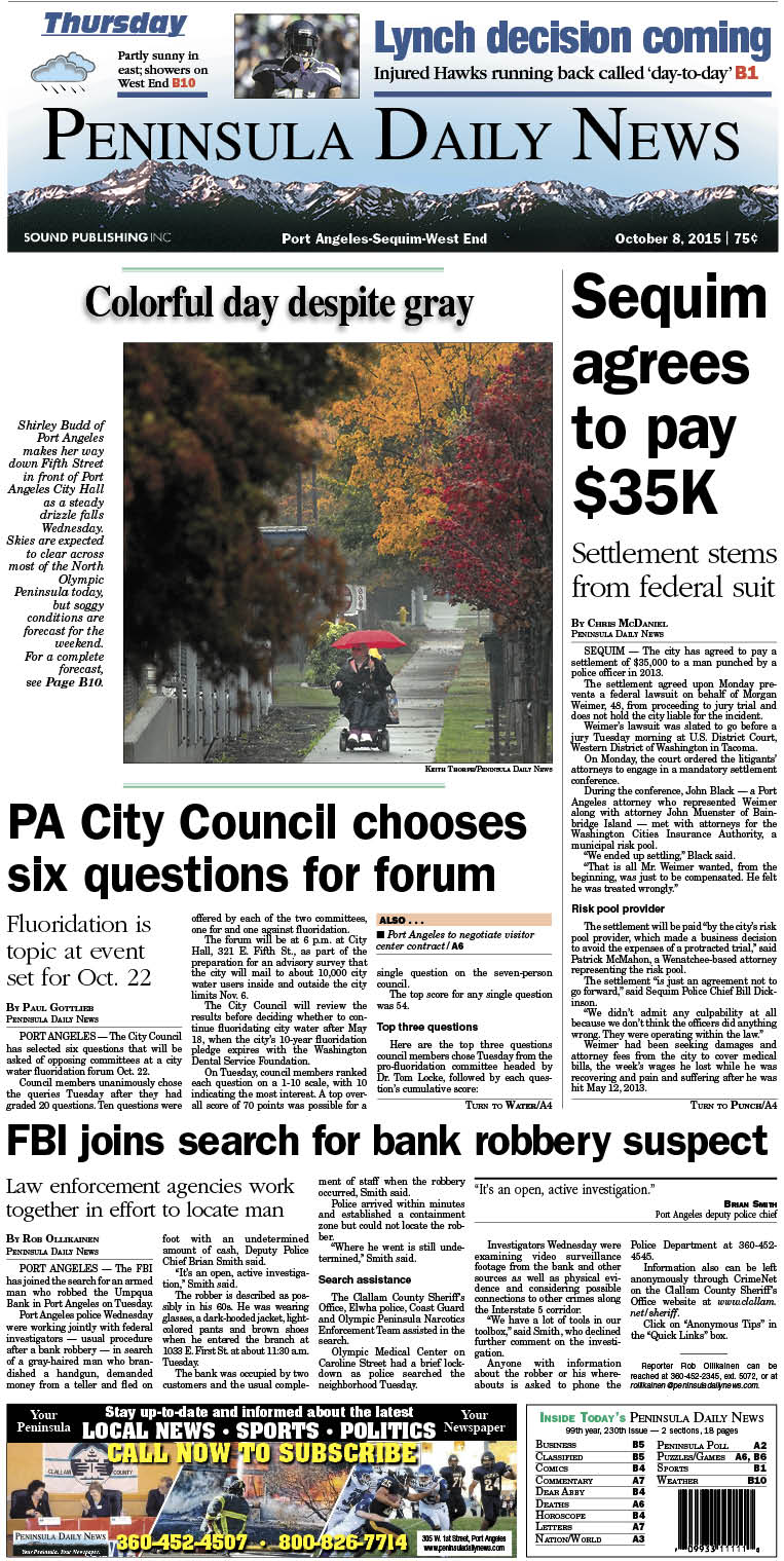 Today's front page tailored for the PDN's readers in Clallam County. There's more inside that isn't online!