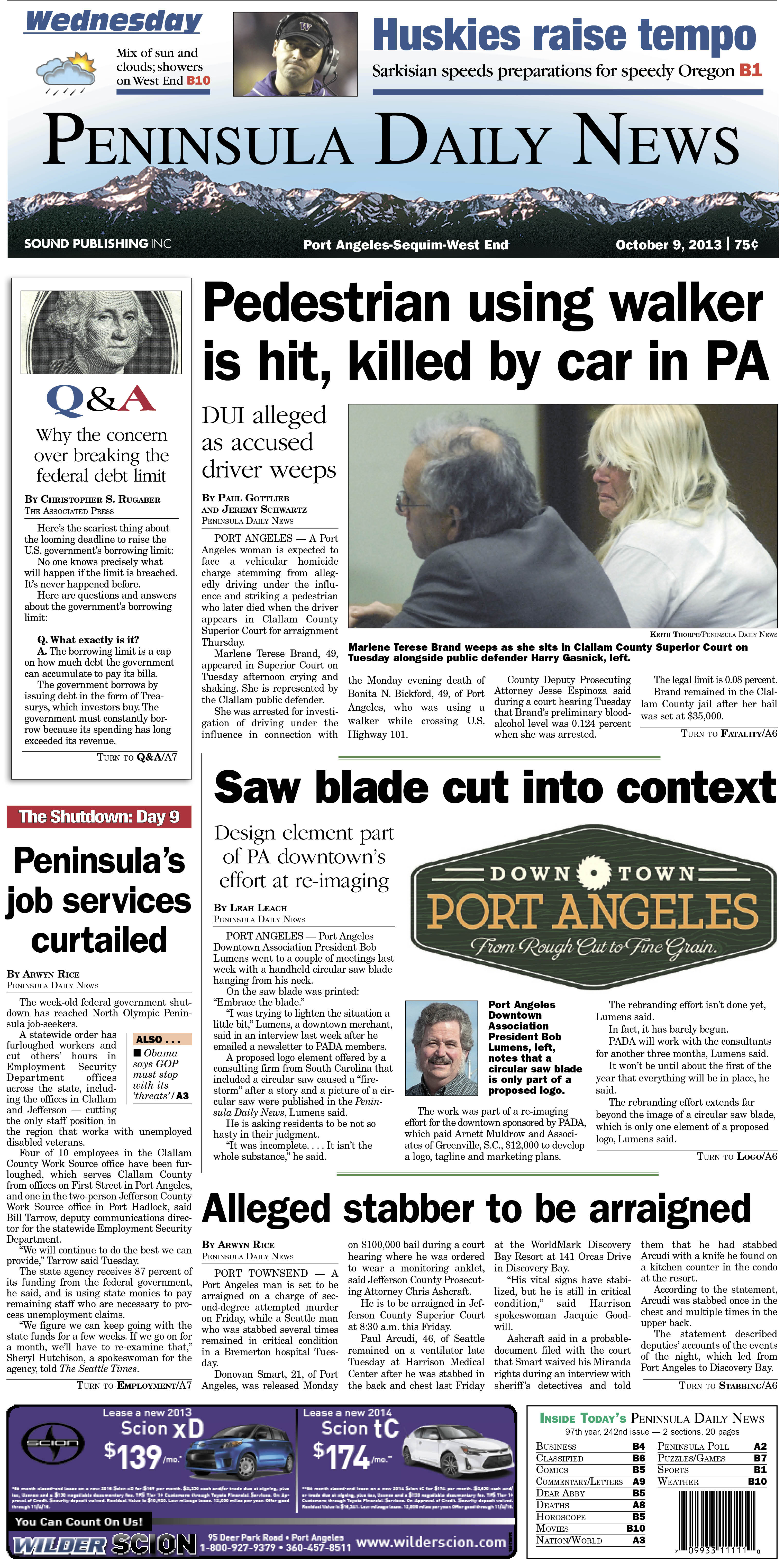 Today's PDN for our Clallam County readers. Jefferson County readers have an edition tailored just for them. (Click on image to enlarge)