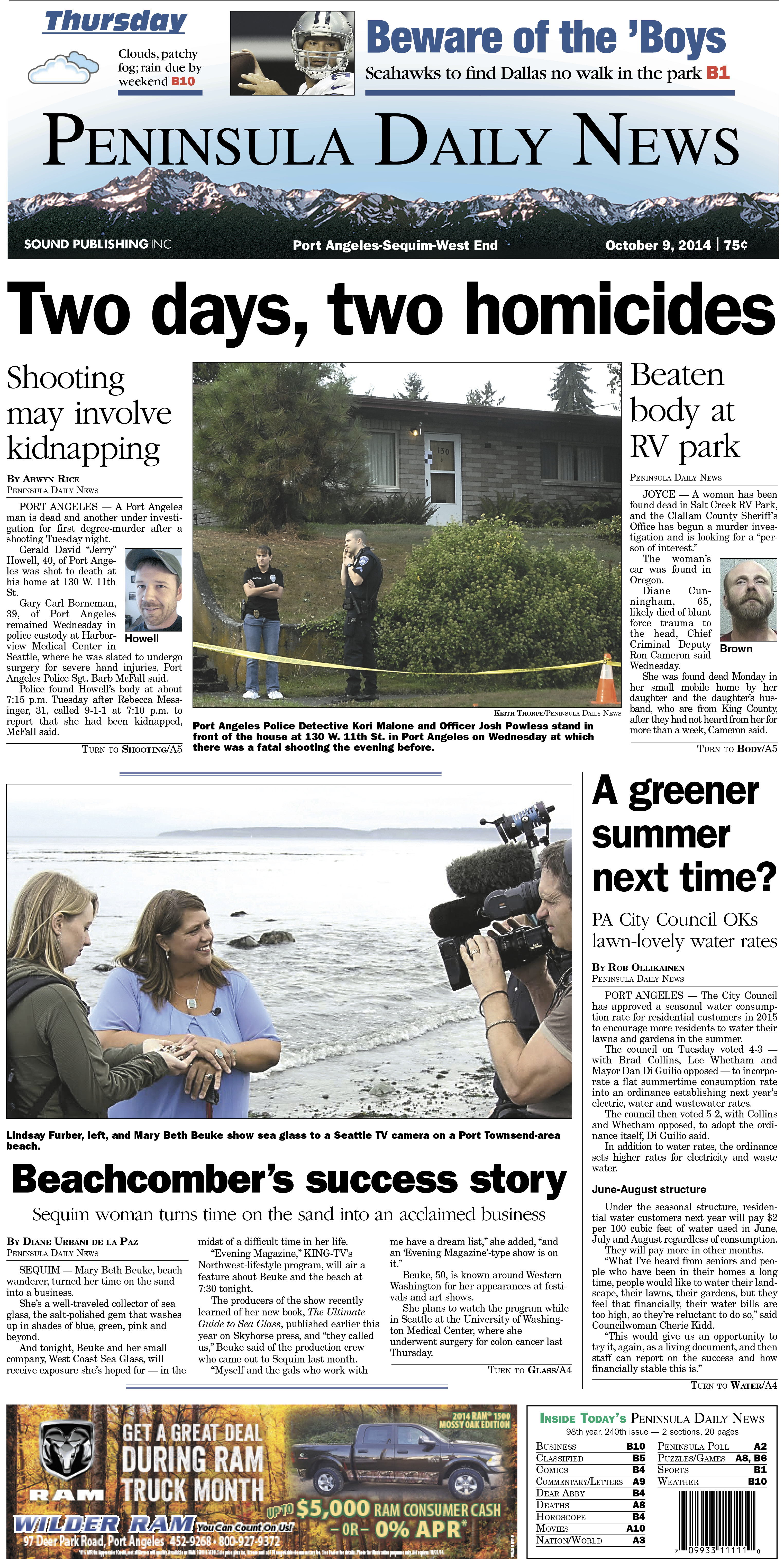 Here is today's Clallam County front page — news tailored to your community. There's more inside that isn't online!