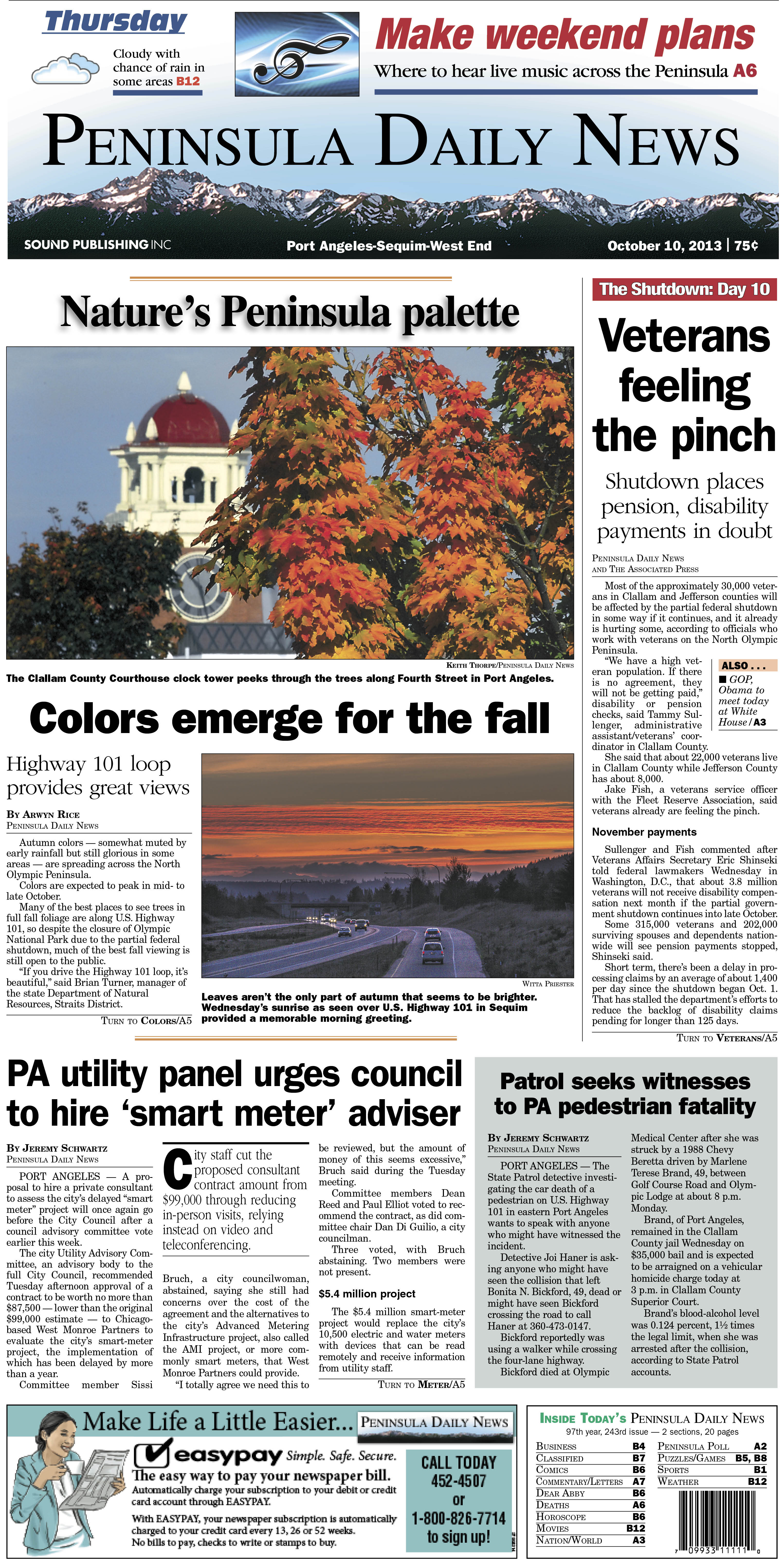 Today's PDN for our Clallam County readers. Jefferson County readers have an edition tailored just for them. (Click on image to enlarge)