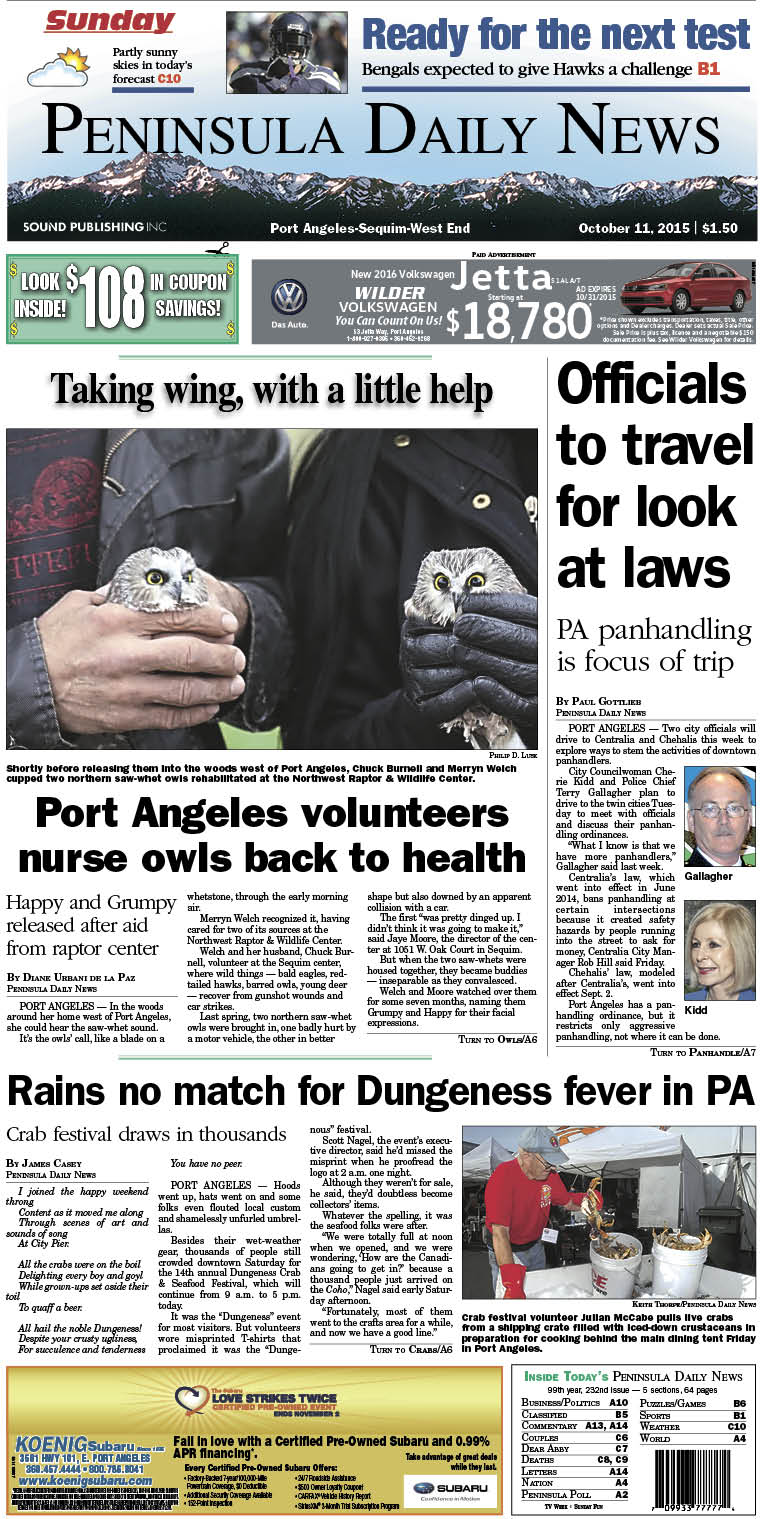 Today's front page tailored for the PDN's readers in Clallam County. There's more inside that isn't online!