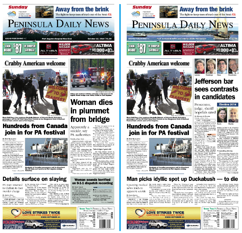 Here are today's Clallam and Jefferson front pages — news tailored to your community. There's more inside that isn't online!