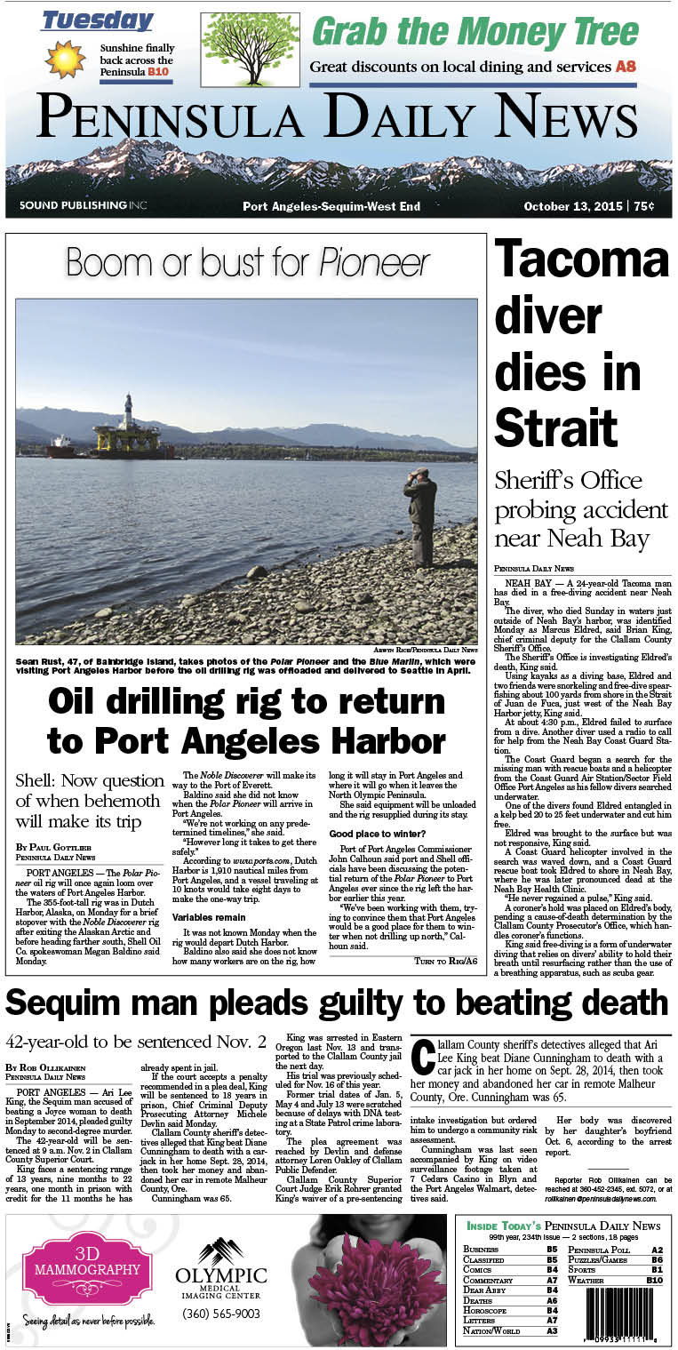 Today's front page tailored for the PDN's readers in Clallam County. There's more inside that isn't online!