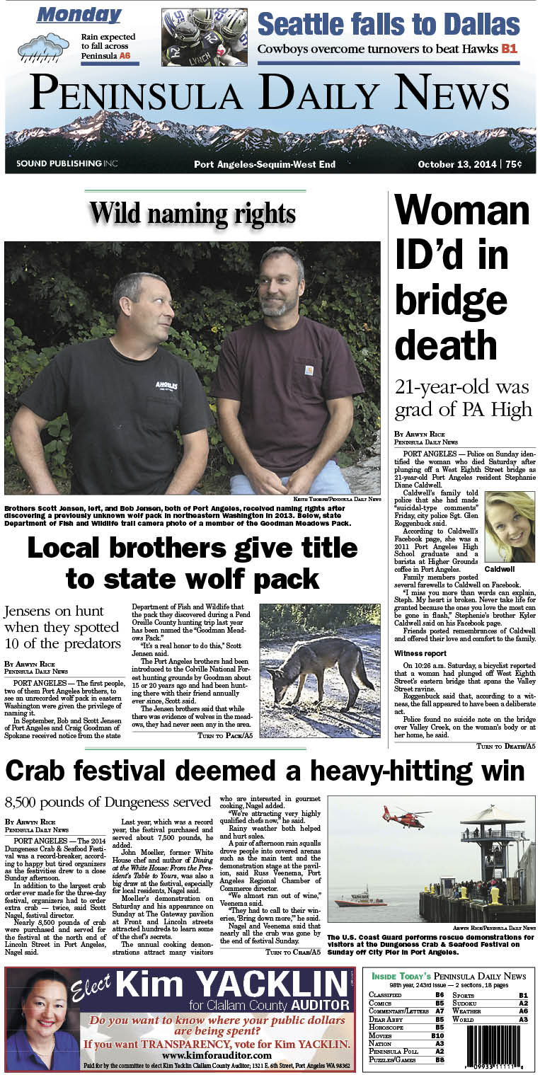 Here is today's Clallam County edition front page — news tailored to your community. There's more inside that isn't online!