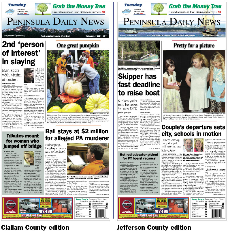 Here are today's Clallam County and Jefferson County front pages — news tailored to your community. There's more inside that isn't online!
