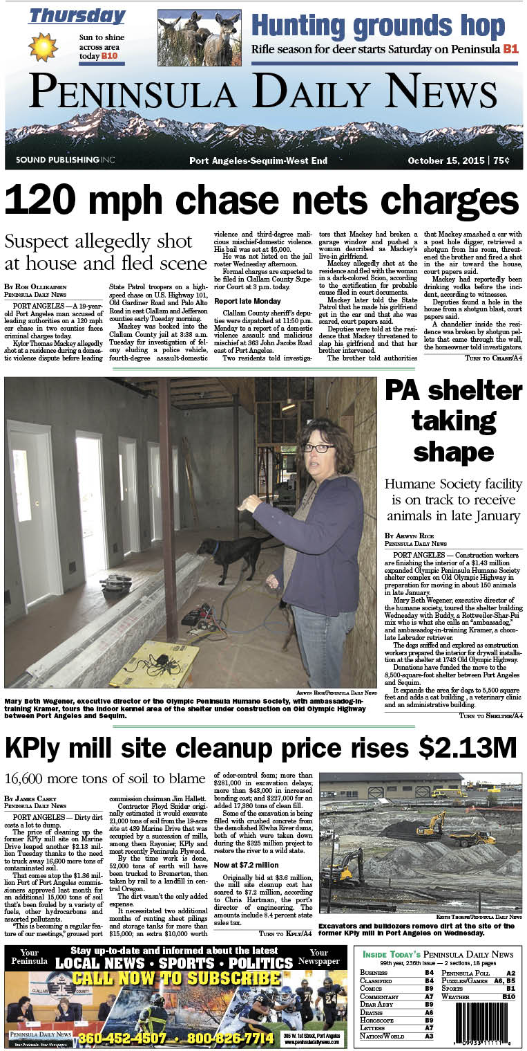 Today's front page tailored for the PDN's readers in Clallam County. There's more inside that isn't online!