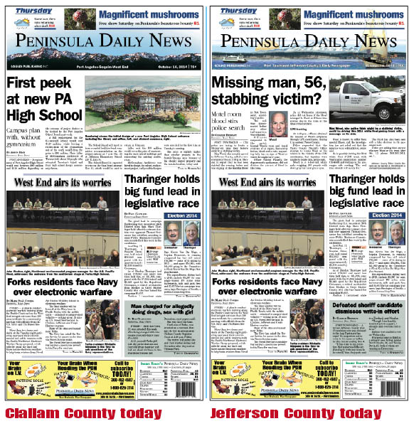 Here are today's Clallam County and Jefferson County front pages — news tailored to your community. There's more inside that isn't online!