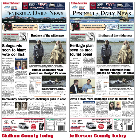 Here are today's Clallam County and Jefferson County front pages — news tailored to your community. There's more inside that isn't online!