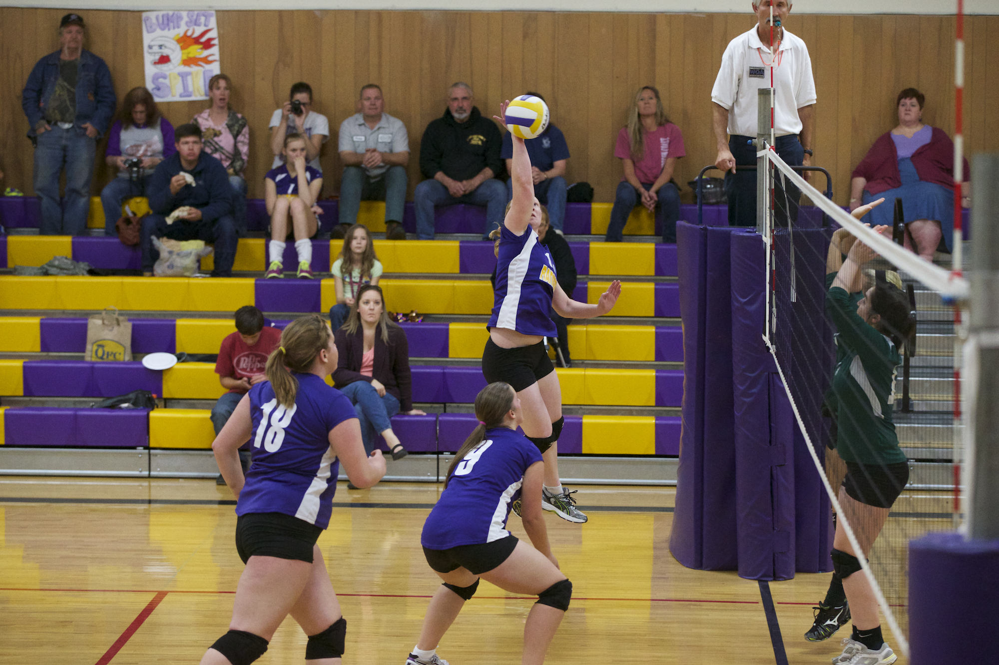 Quilcene freshman Katie Bailey scores a point against Mount Rainier Lutheran during the Rangers' four-set league victory. Steve Mullensky/for Peninsula Daily News