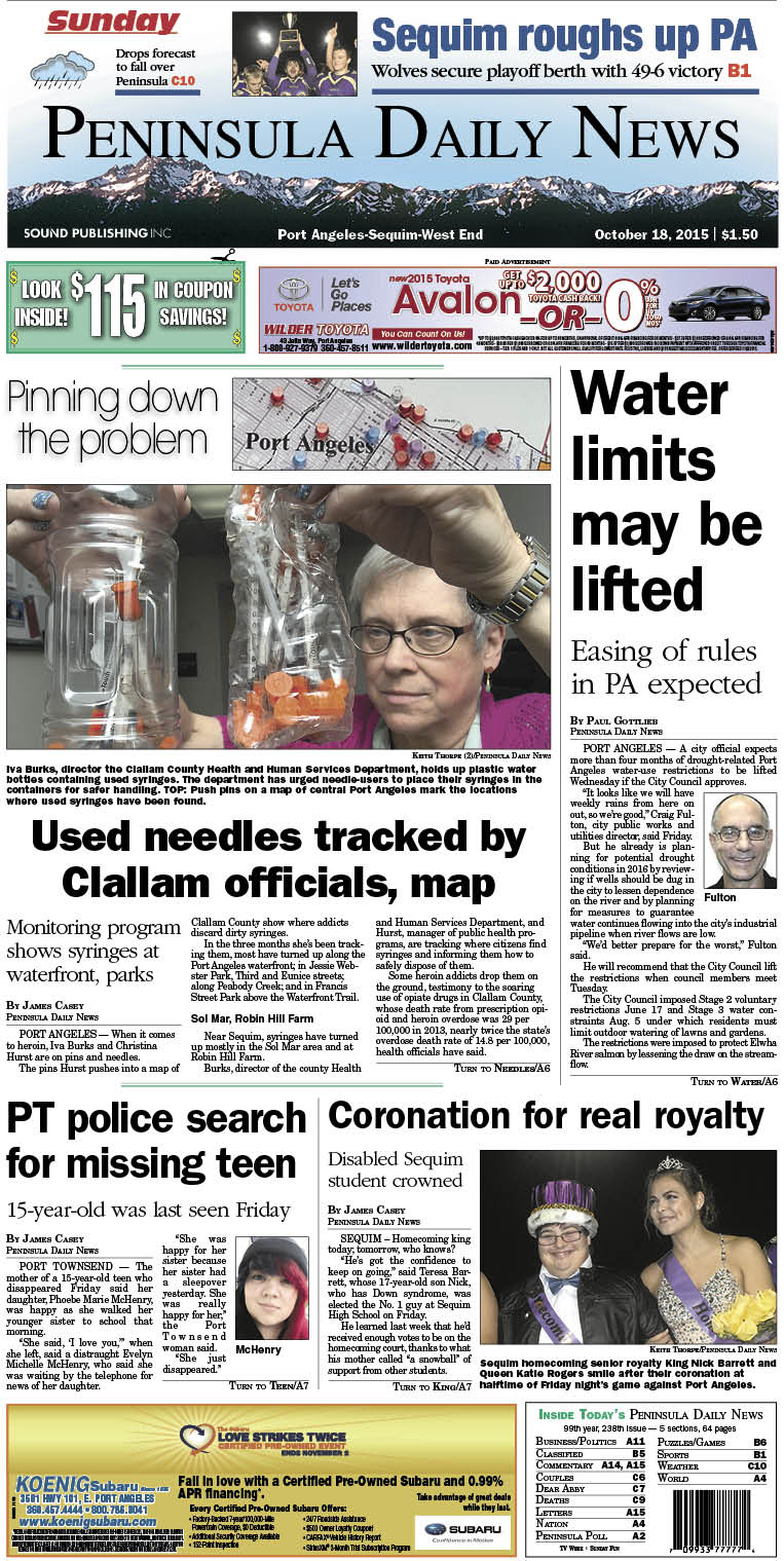 Today's front page tailored for the PDN's readers in Clallam County. There's more inside that isn't online!
