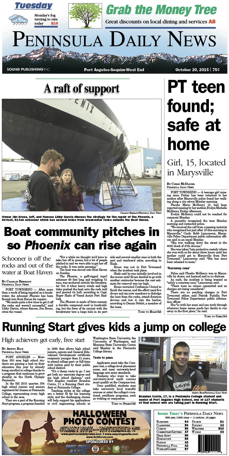Today's front page tailored for the PDN's readers in Clallam County. There's more inside that isn't online!