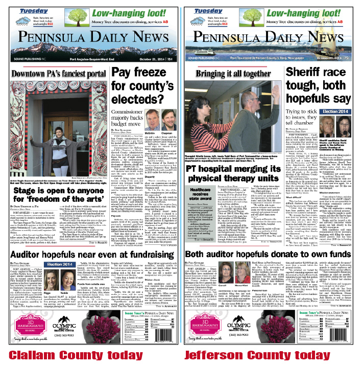 Here are today's Clallam County and Jefferson County front pages — news tailored to your community. There's more inside that isn't online!