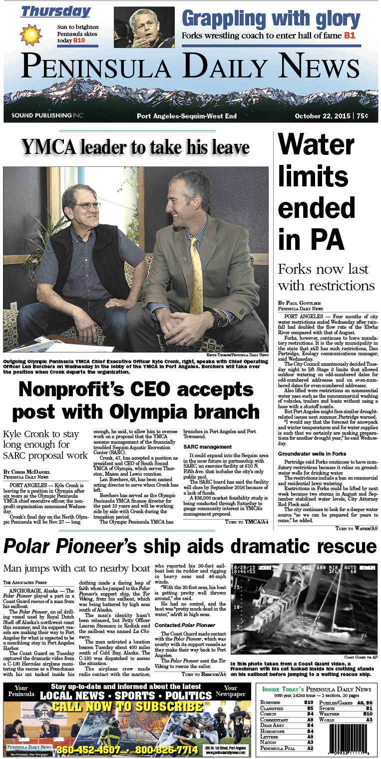 Today's front page tailored for the PDN's readers in Clallam County. There's more inside that isn't online!