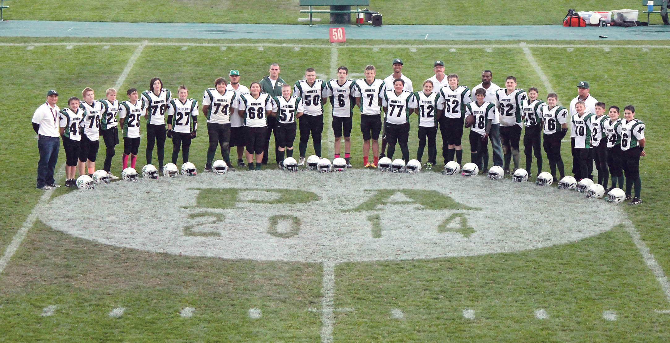 The Port Angeles Future Riders A-White youth football team advanced to the playoffs this Saturday at 6 p.m. at Civic Field in Port Angeles after an undefeated season. The team is Chad Ward (2)