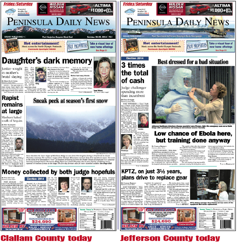 Here are today's Clallam County and Jefferson County front pages — news tailored to your community. There's more inside that isn't online!