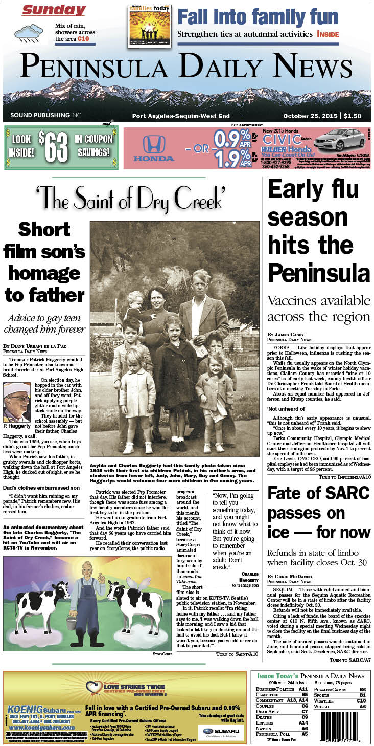 Today's front page tailored for the PDN's readers in Clallam County. There's more inside that isn't online!