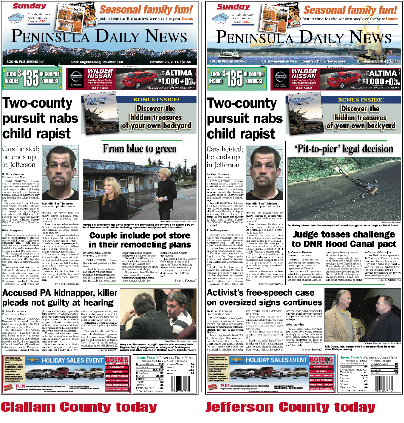 Here are today's Clallam County and Jefferson County front pages — news tailored to your community. There's more inside that isn't online!