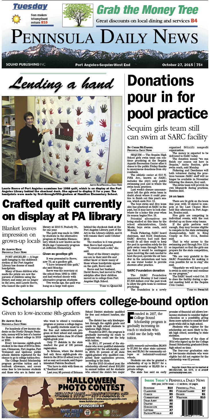 Today's front page tailored for the PDN's readers in Clallam County. There's more inside that isn't online!