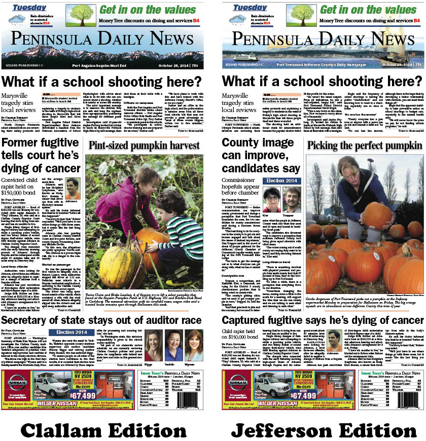 Here are today's Clallam County and Jefferson County front pages — news tailored to your community. There's more inside that isn't online!