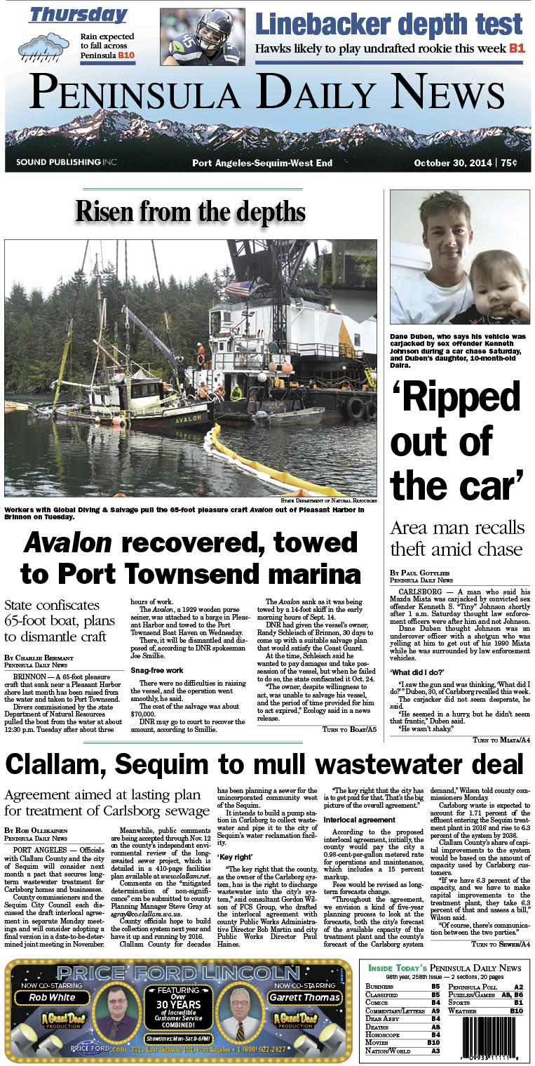 Here is today's front page for our Clallam County readers — news tailored to your community. There's more inside that isn't online!