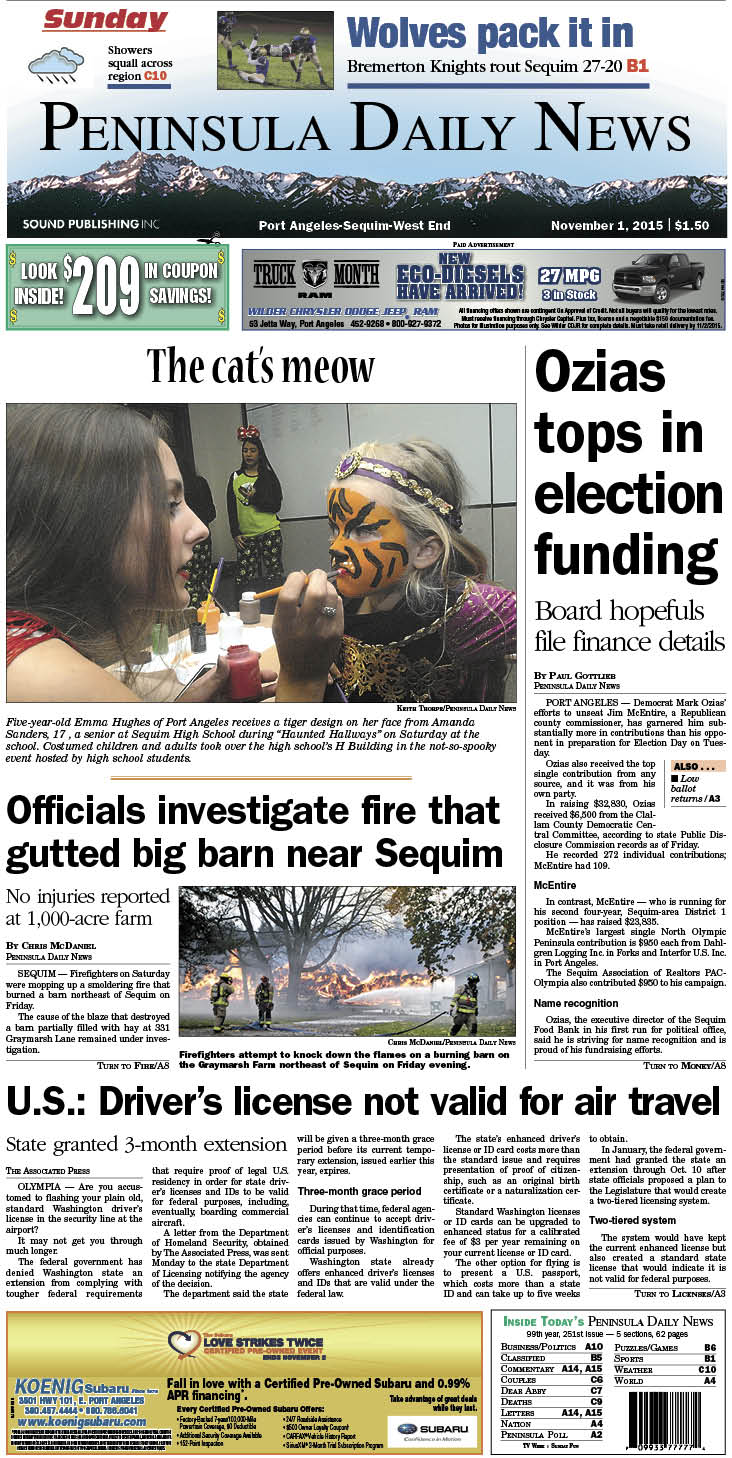 Today's front page tailored for the PDN's readers in Clallam County. There's more inside that isn't online!