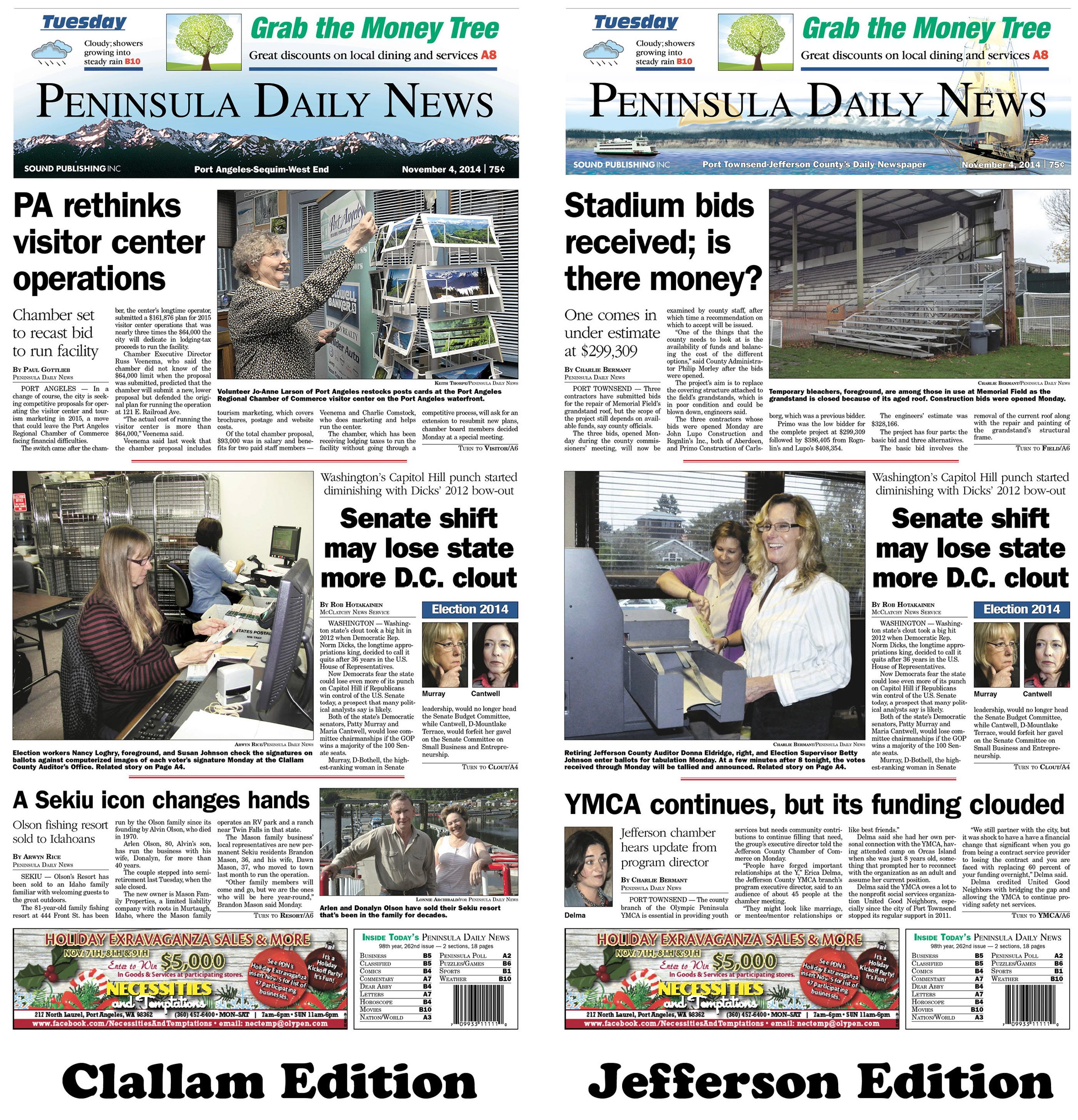 Here are today's front pages for our Clallam County and Jefferson County readers — news tailored to your community. There's more inside that isn't online!