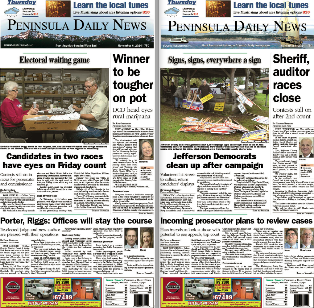 Here are today's front pages for our Clallam County and Jefferson County readers — news tailored to your community. There's more inside that isn't online!