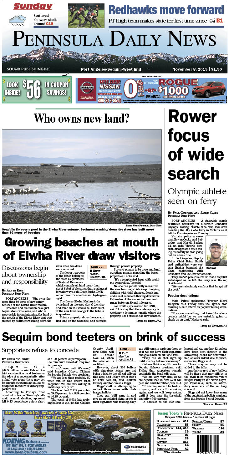 Today's front page tailored for the PDN's readers in Clallam County. There's more inside that isn't online!
