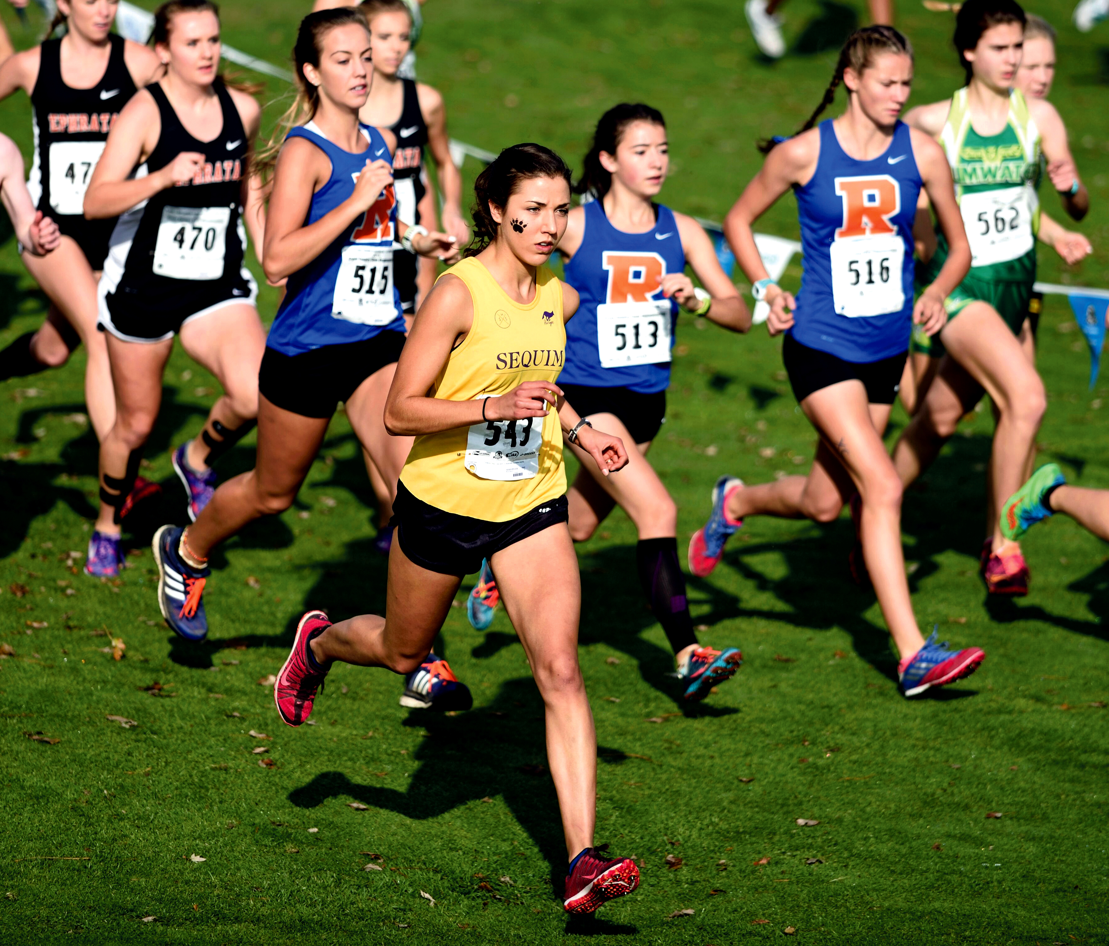 Sequim's Waverly Shreffler (543) starts the 2A girls cross country race at Sun Willows Golf Course in Pasco. Shreffler went on to finish sixth. Dave Shreffler/for Peninsula Daily News