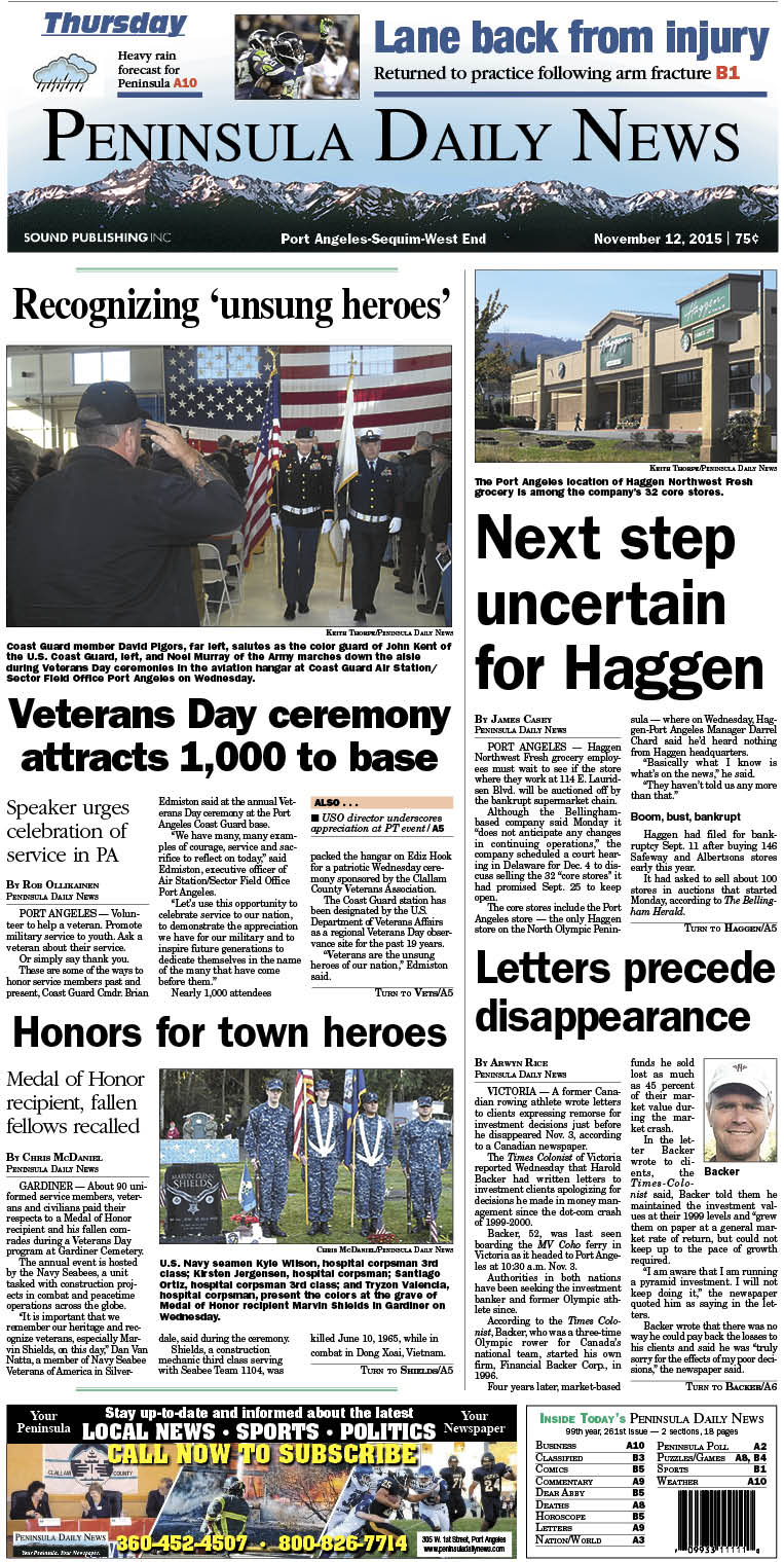Today's front page tailored for the PDN's readers in Clallam County. There's more inside that isn't online!