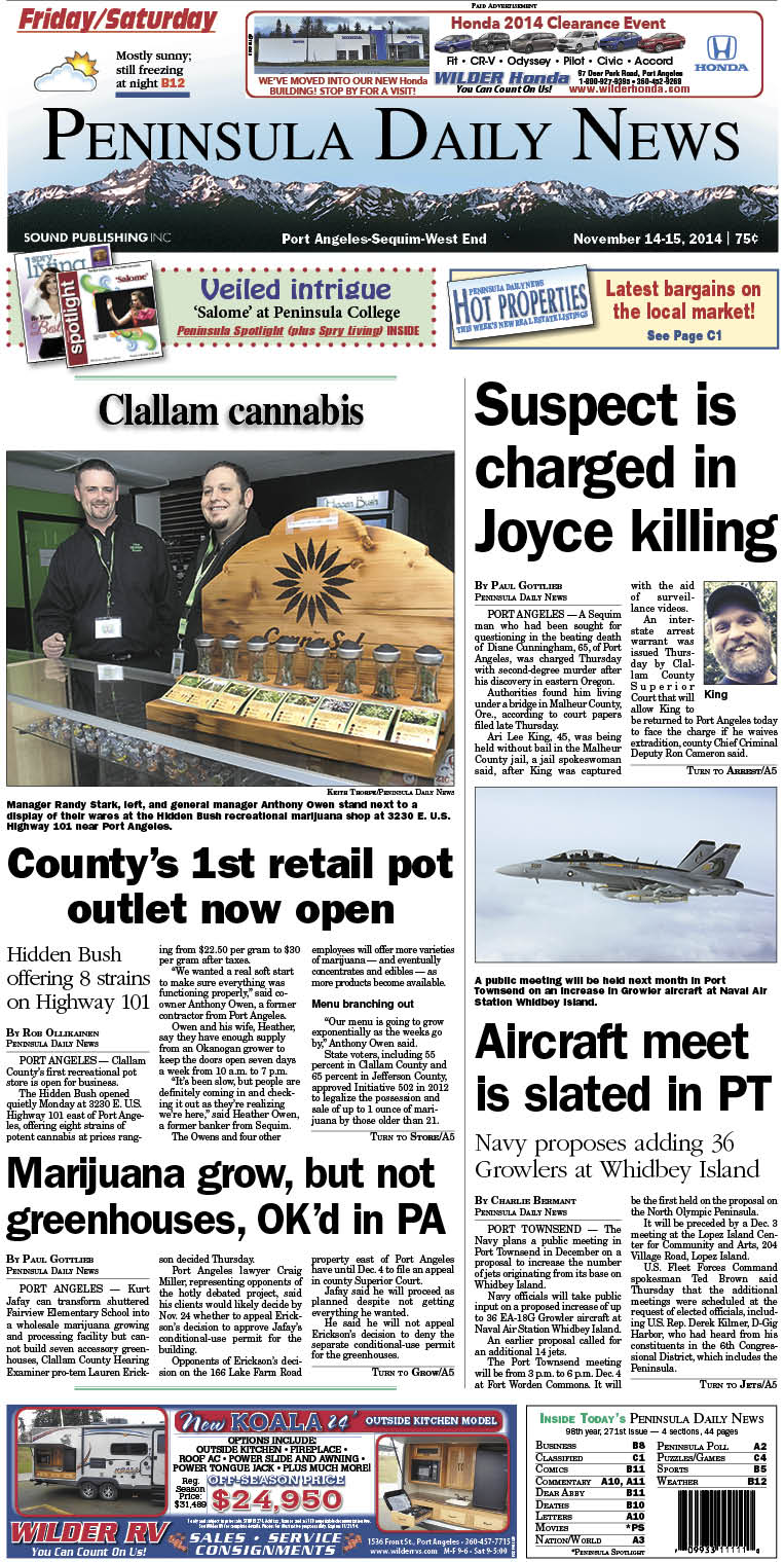 Here is today's front page for our Clallam County readers — news tailored to your community. There's more inside that isn't online!