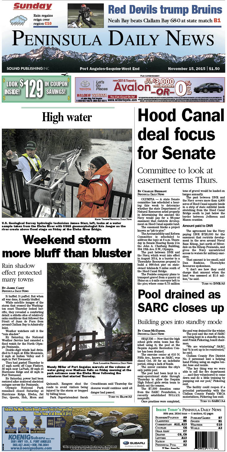 Today's front page tailored for the PDN's readers in Clallam County. There's more inside that isn't online!