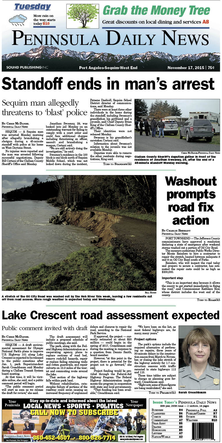 Today's front page tailored for the PDN's readers in Clallam County. There's more inside that isn't online!
