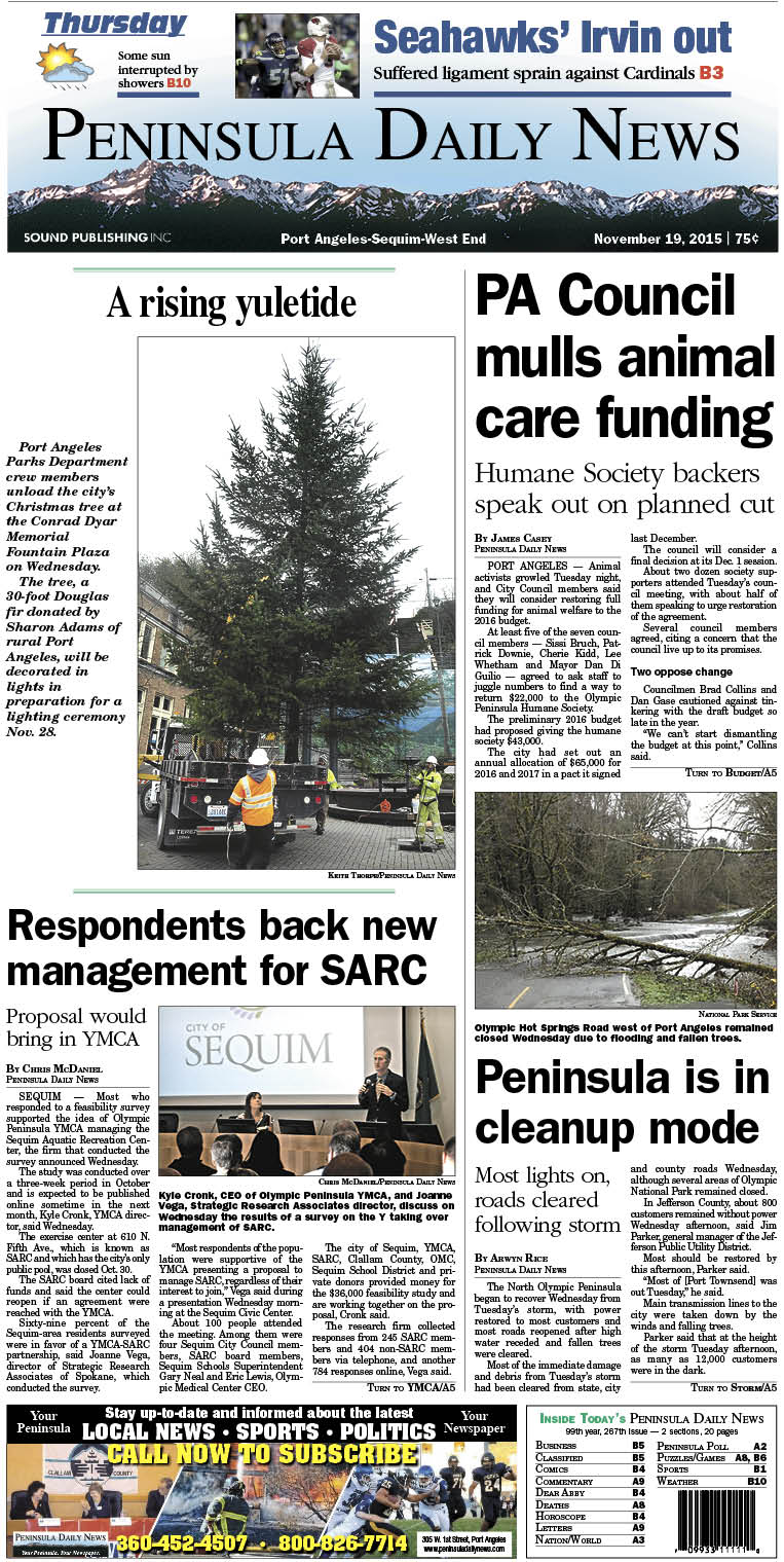 Today's front page tailored for the PDN's readers in Clallam County. There's more inside that isn't online!