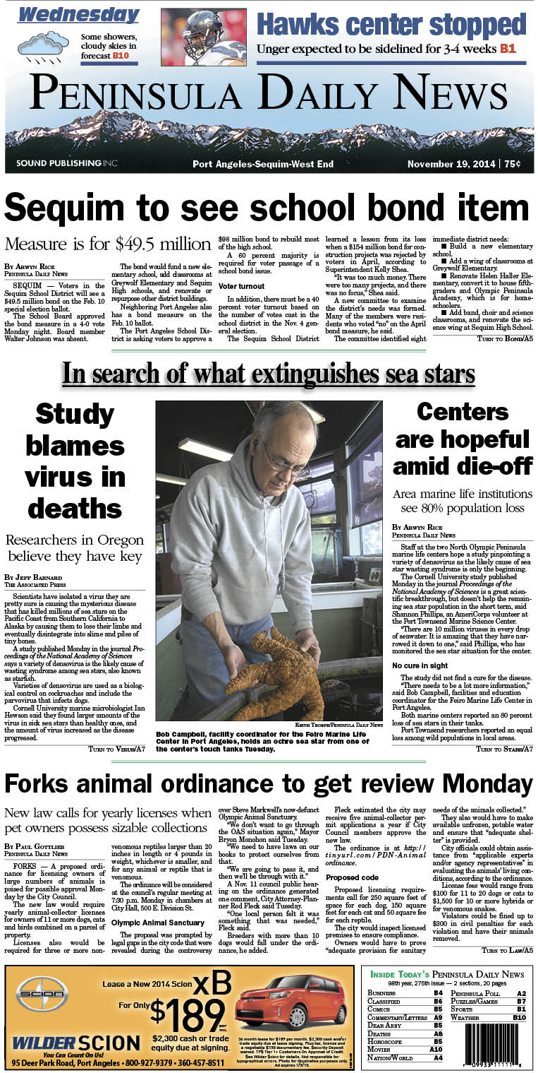 Here is today's front page for our Clallam County readers — news tailored to your community. There's more inside that isn't online!