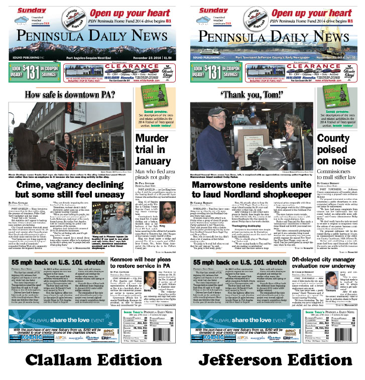 Here is today's front page for our Clallam and Jefferson readers — news tailored to your community. There's more inside that isn't online!