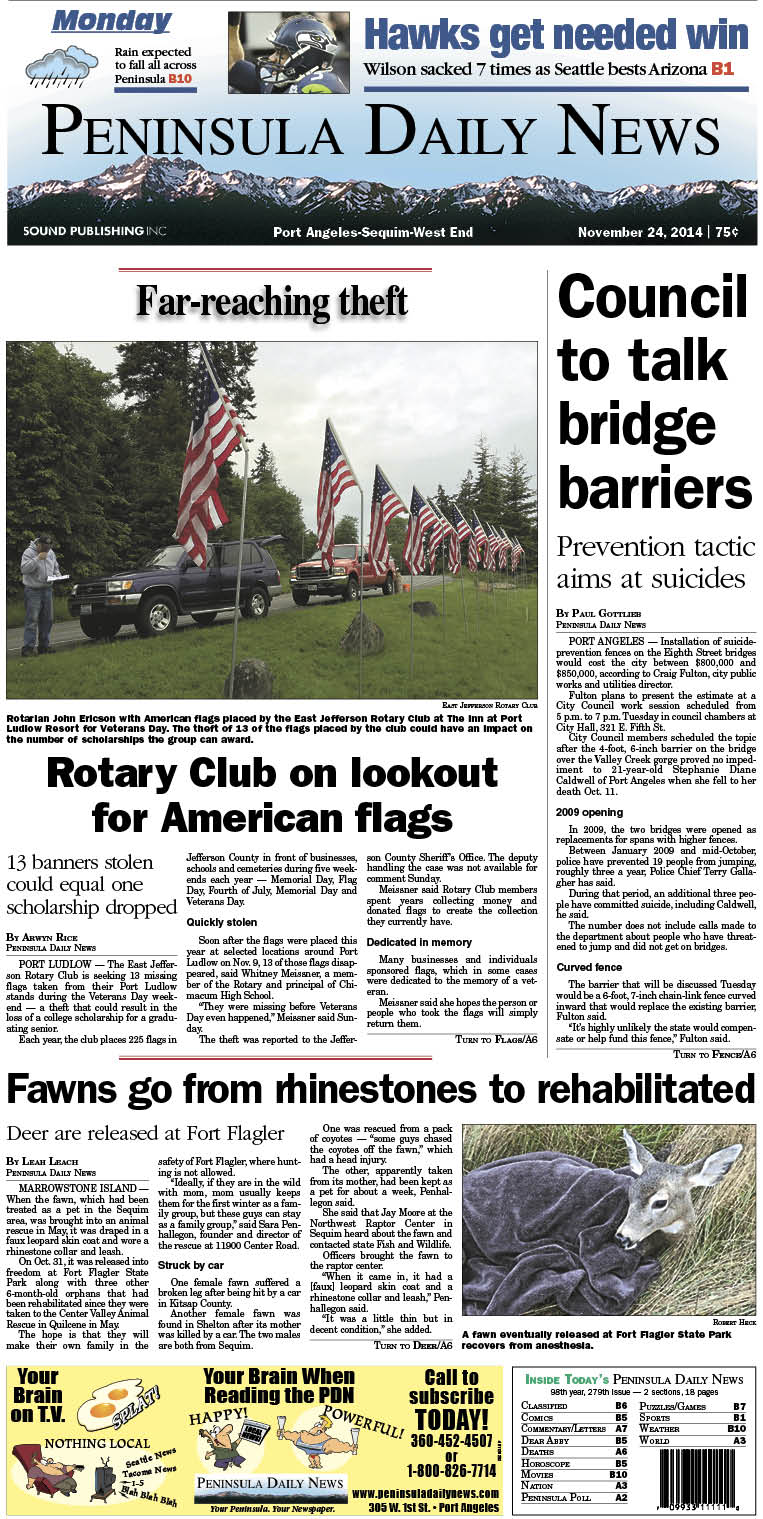 Here is today's front page for our Clallam County readers — news tailored to your community. There's more inside that isn't online!