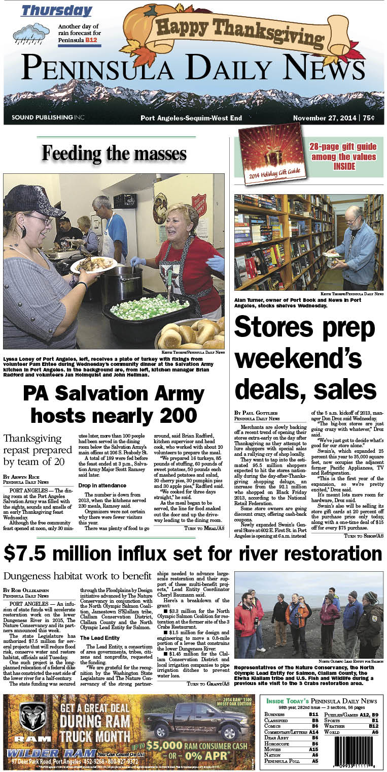 Here is today's front page for our Clallam County readers — news tailored to your community. There's more inside that isn't online!