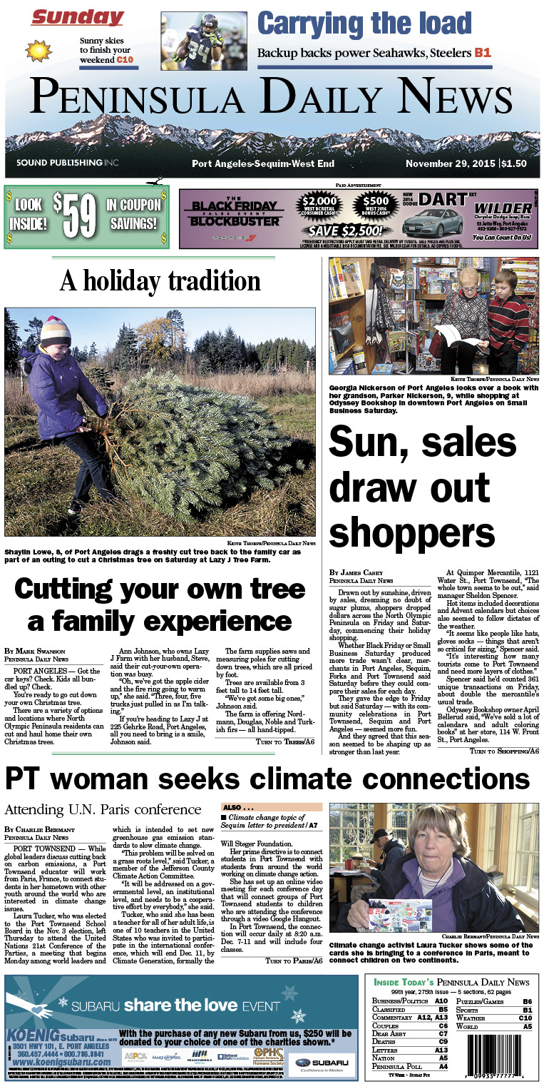 Today's front page tailored for the PDN's readers in Clallam County. There's more inside that isn't online!