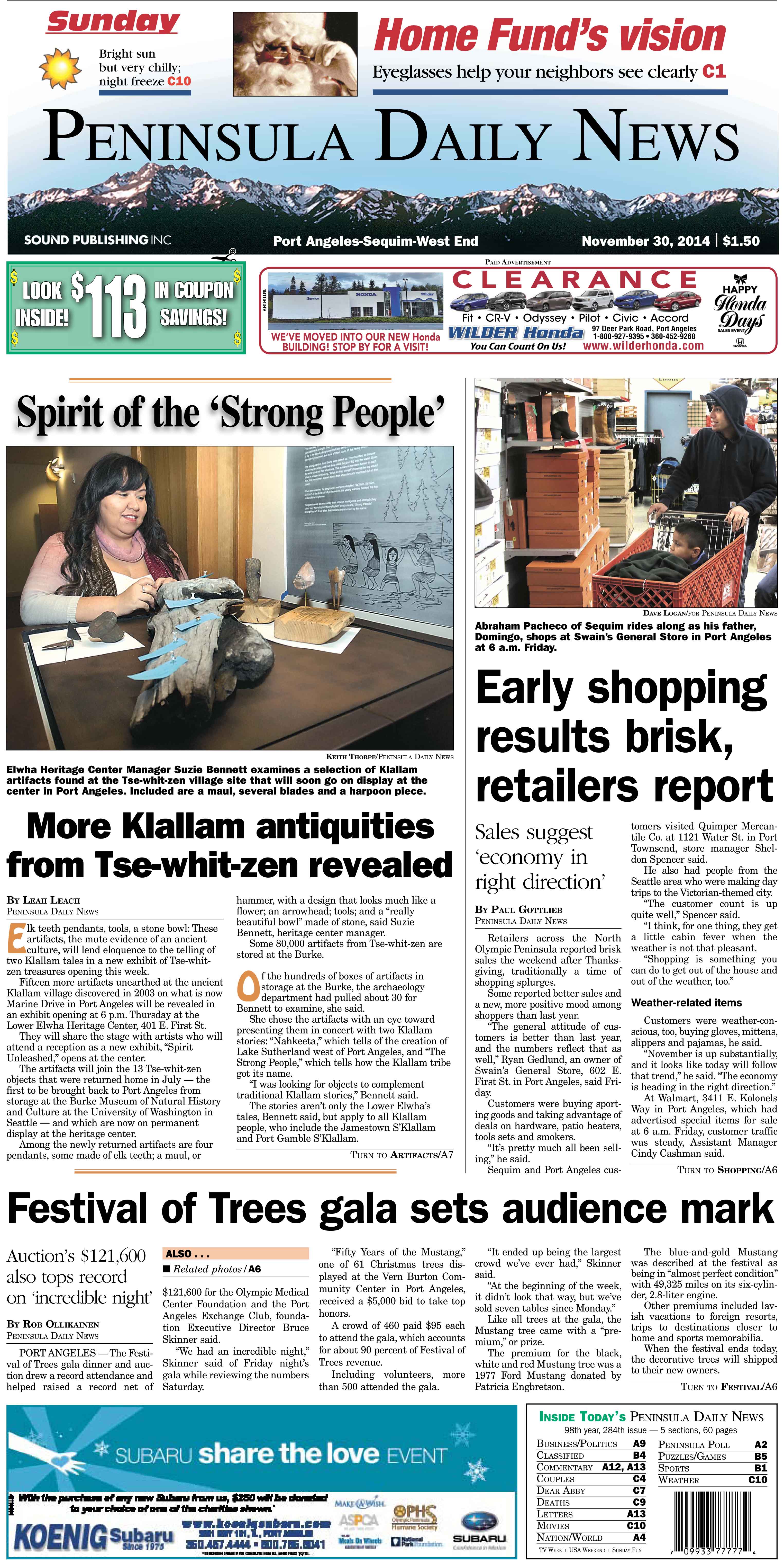 Here is today's front page for our Clallam County readers — news tailored to your community. There's more inside that isn't online!