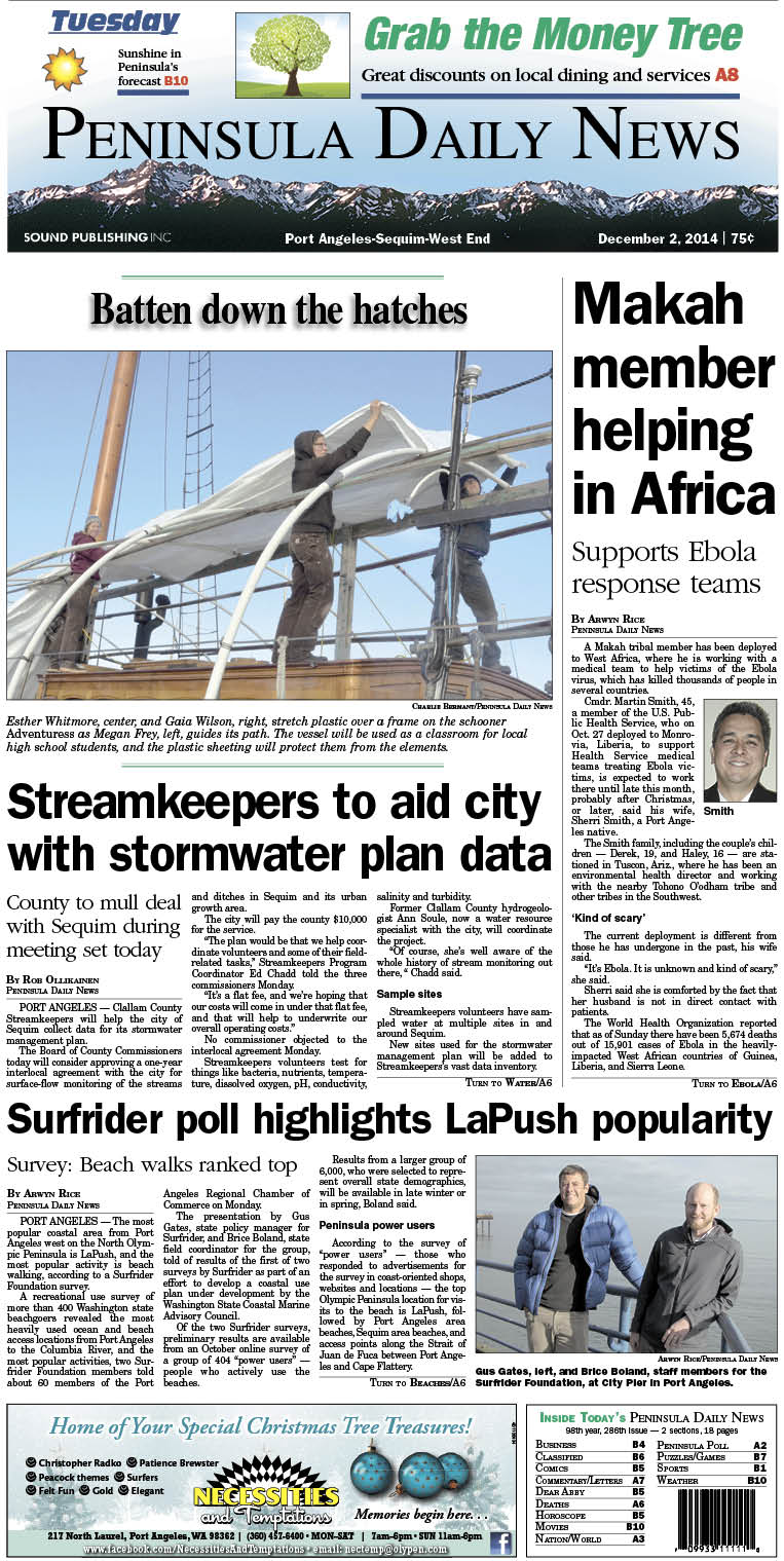 Here is today's front page for our Clallam County readers — news tailored to your community. There's more inside that isn't online!