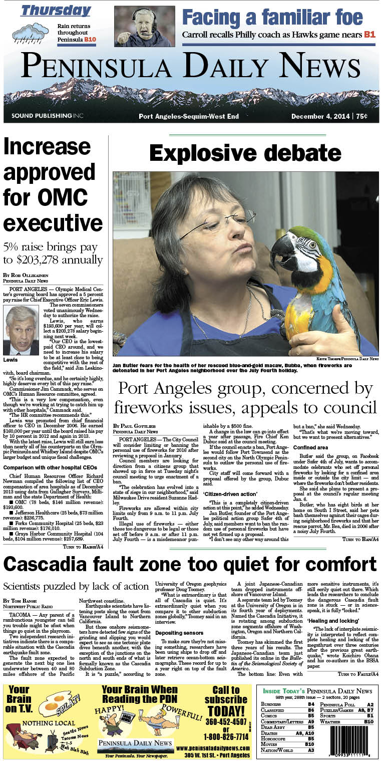 Here is today's front page for our Clallam County readers — news tailored to your community. There's more inside that isn't online!