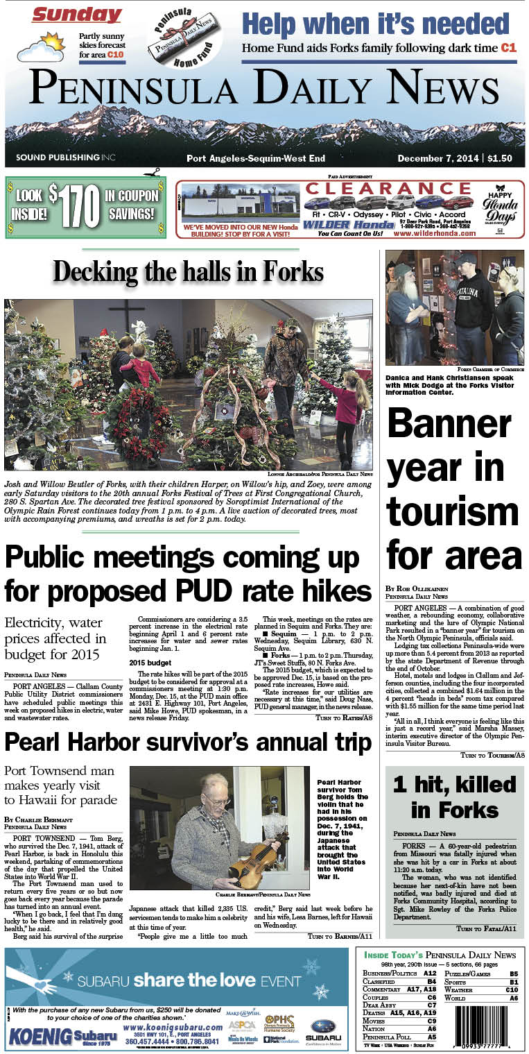Here is today's front page for our Clallam County readers — news tailored to your community. There's more inside that isn't online!
